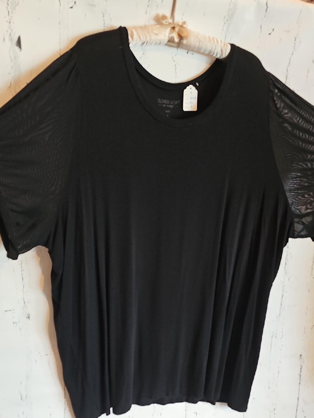 Super Soft Black Women's Short Sleeve Top with Sheer Sleeves (9)